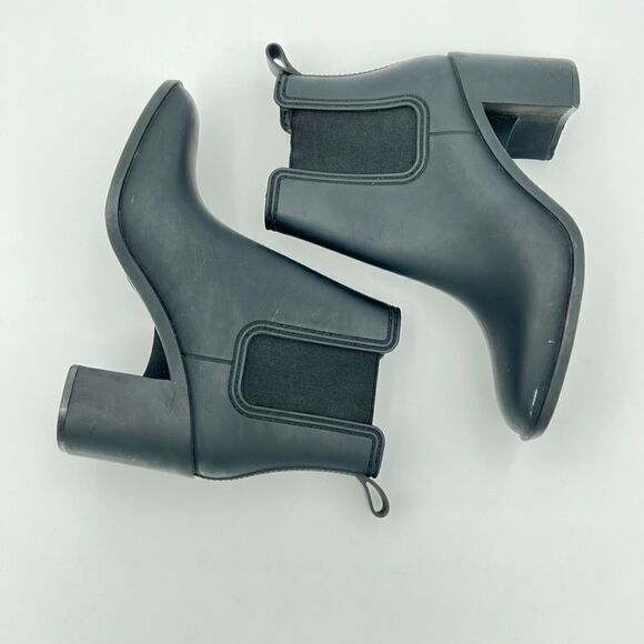 Jeffrey Campbell JC Play Black Matte Rubber Heeled Rain Booties size 8 - Picture 7 of 8